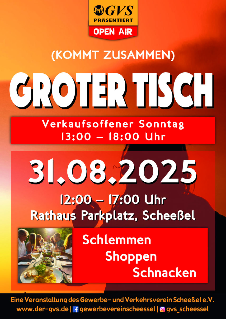 Groter Tisch, GVS, Scheessel, Veranstaltung, Sonntag, Verkaufsoffen, Essen, Open Air
